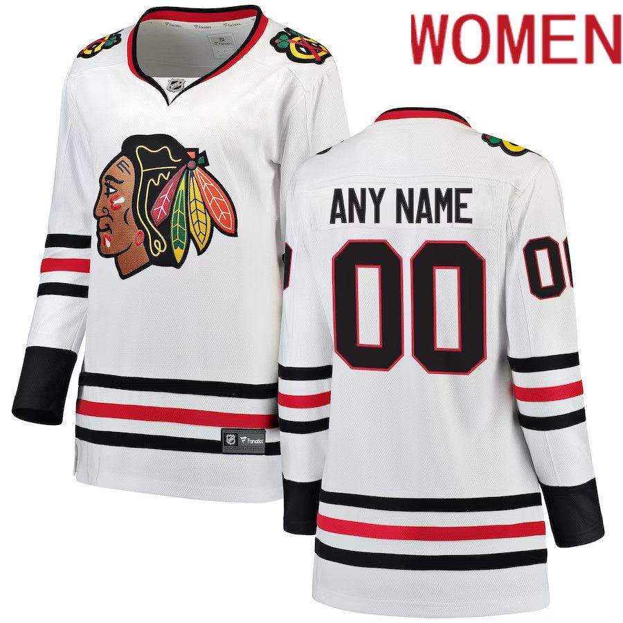 Women Chicago Blackhawks Fanatics Branded White Away Breakaway Custom NHL Jersey->women nhl jersey->Women Jersey